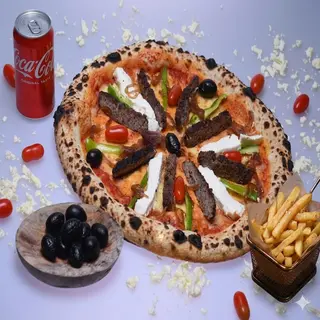 Pizza Texas Large, Frites avec Canette Coca Cola