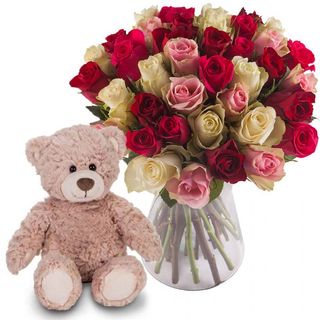 Bouquet de 20 roses avec nonours