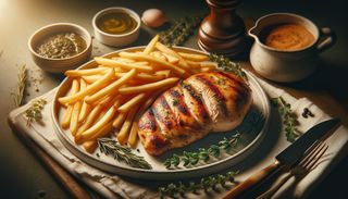 Piept de pui la gratar cu cartofi prajiti