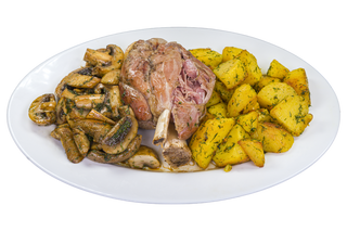 Свински джолан за двама с картофи и задушени гъби