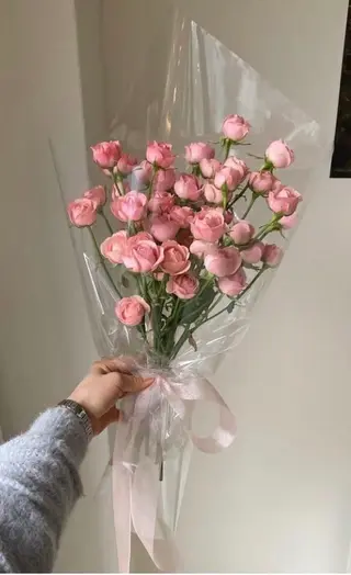 Spray roses in transparent packaging