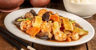 Gamberi bambu' e funghi 双冬虾