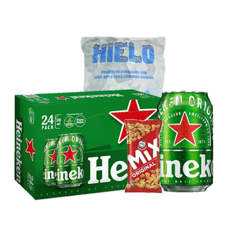 Pack Listo para la Fiesta 24 Heineken lata 33cl + Frutos Secos + Hielo