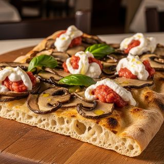 Funghi porcini e stracciata pugliese rossa un quarto di teglia 