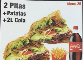 2 Pitas Con Patatas Y Coca-Cola Sabor Original botella 2L.