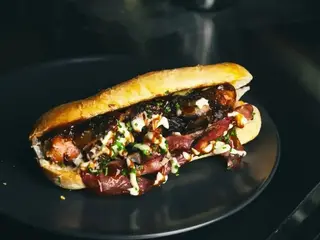 Hot dog with bacon and mushroom