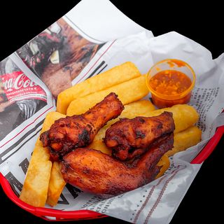 Yam chips + BBQ Chicken Wings