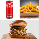 Американски бургер (350г) + Пържени картофки (135г) + Coca-Cola(330мл)