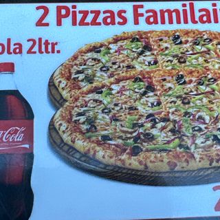 Oferta  ( Pizzas familiares 2u y Coca-Cola Sabor Original botella 2L