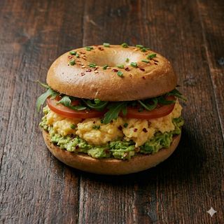 Avocado eggs on bagel - vegetariano
