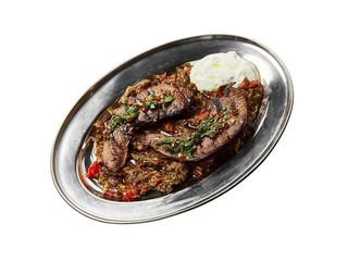 Язик гриль запеченим баклажаном та гранатовим медом (370g)