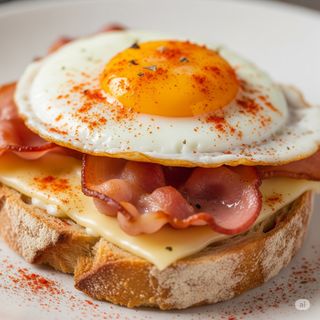 Tostada Bacon, Queso, Huevo Frito Y Pimentón