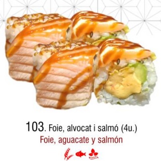 103. Foie aguanta y salmón flameando salsa anquila 