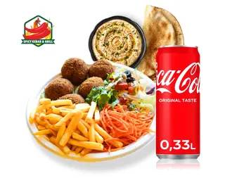 Zestaw Talerz Falafel (5 szt ) + Coca-Cola 330ml  + Mutabal z Pitą
