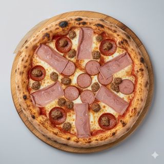 Pizza salame, cotto, salsiccia e wurstel