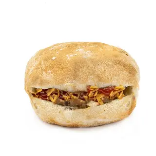 34. Burger, cebolla crujiente y salsa BBQ