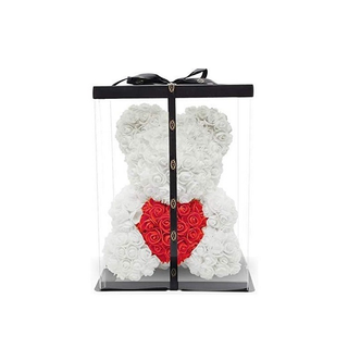 Oso de Rosas Blancas con Corazón Rojo