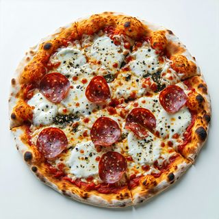 Pizza rossa salame piccante e gorgonzola