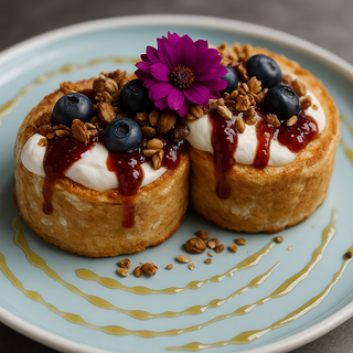 Yoghurt greco, marmellata di more, mirtilli e mueslie