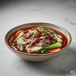 127 - Manzo con verdura in brodo piccante 水煮牛肉