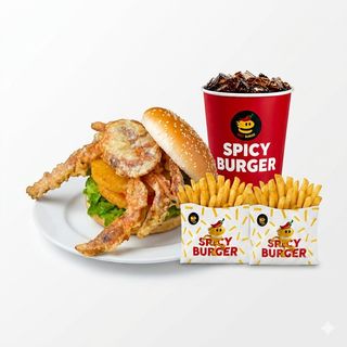 Menú Hamburguesa De Mariscos Con Cangrejo Frito