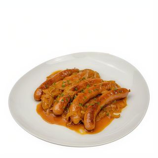 Tapa de  salchichas con cebolla caramelizada