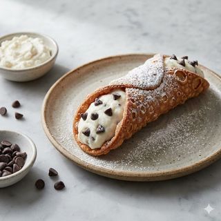 Cannolo siciliano con ricotta e gocce di cioccolato