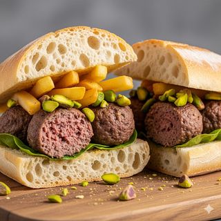 Polpetta di cavallo con pistacchio e patatine