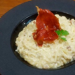 Risotto De Jamón Y Gambas Al Parmesano