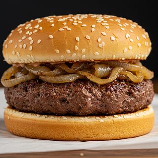 Classic beef burger with grilled onions