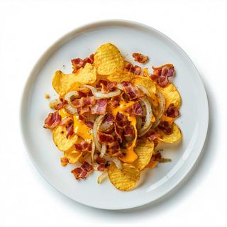 Patatine cipolla croccante, bacon croccante e cheddar
