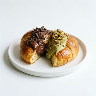 Brioche gigante metà al cioccolato e metà al pistacchio