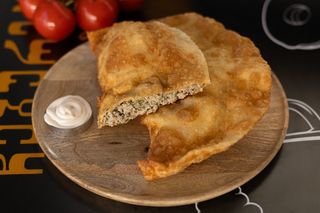 Cheburek with pork and beef.
