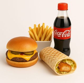 1 cheese burger +chicken wrap +frites épicées +boisson 25cl