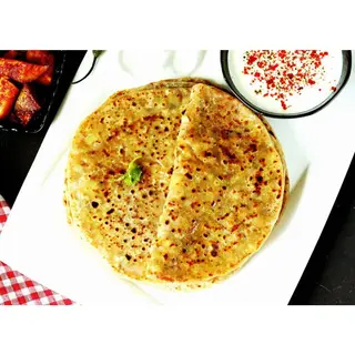 TANDOORI ALOO (Potato) STUFFED BUTTER PARATHA with plain Yoghurt