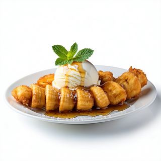 Fried Banana With Honey And Ice Cream