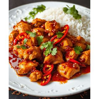 Chilly Garlic Chicken Served With Rice