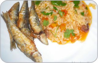 Petinga Frita com Arroz de Legumes