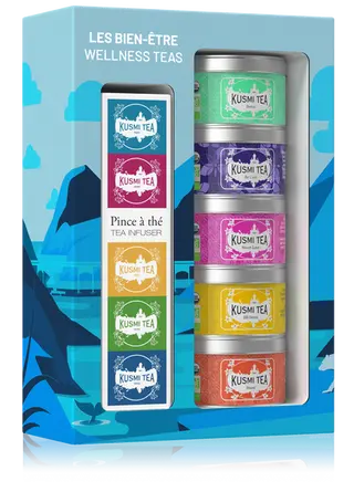 Kusmi Tea - Les Bien-être bio - Sortido de 5 caixas metálicas + pinça de chá - 100 g