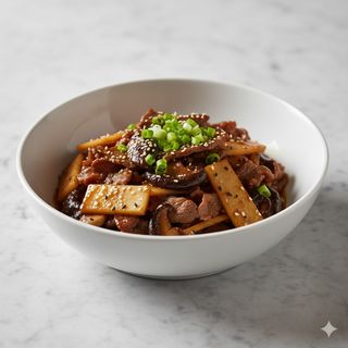 Ternera Con Champiñones O Bambú Y Setas