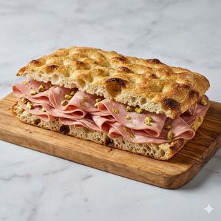 Schiacciata alla pala ripiena di mortadella di Bologna con pistacchi