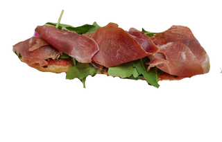 Tostada Premium Jamón Serrano, Rúcula, AOVE Y Tomate Natural + Café + Zumo