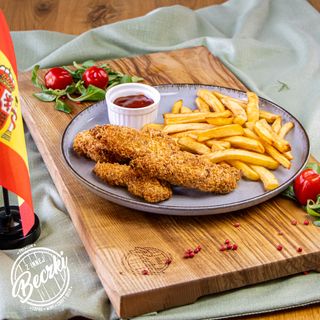 Polędwiczki drobiowe w panierce z frytkami