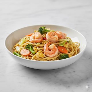 Spaghetti saltati con gamberetti