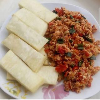 Fried Yam and Egg sauce