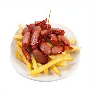 Salchichas, patatas y doritos