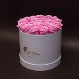 17 trandafiri criogenați roz în cutie de lux mare alba