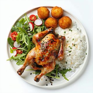 Pollo A L`Ast Con Arroz Y Ensalada Verde + Croquetas De Pollo (6 Uds.)
