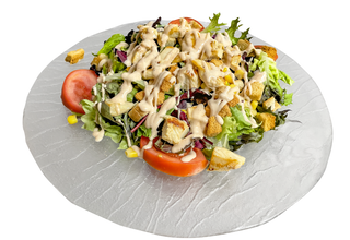 Enciam, Pollastre, Blat De Moro, Pa Torrat I Salsa Rosa