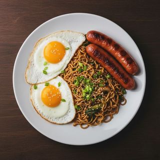 Noodles and Egg with 2 Sausages